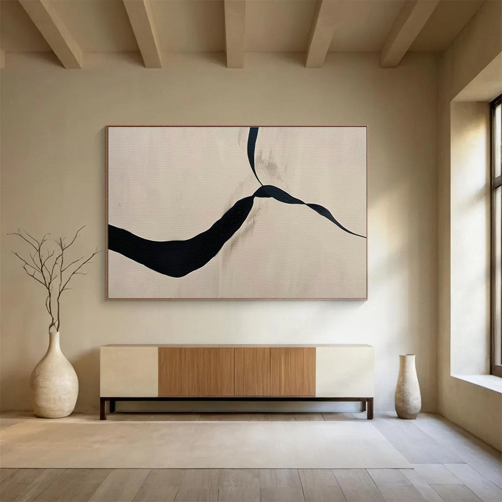 Black Ribbon - like Abstract Art for Contemporary Hallway Displays DLZ2529