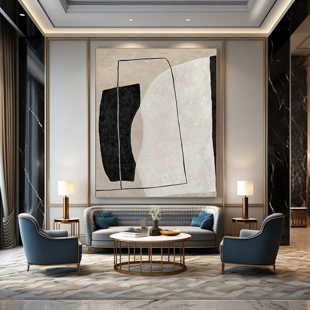 Beige - Black Abstract Art for Industrial - Chic Restaurant & Home Library DLZ2027