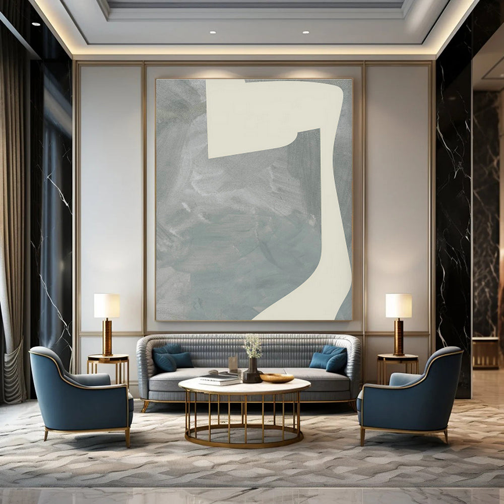 Light Gray Geometric Abstract Art for Contemporary Hotel Lobby & Zen - Inspired Bedroom DLZ0711