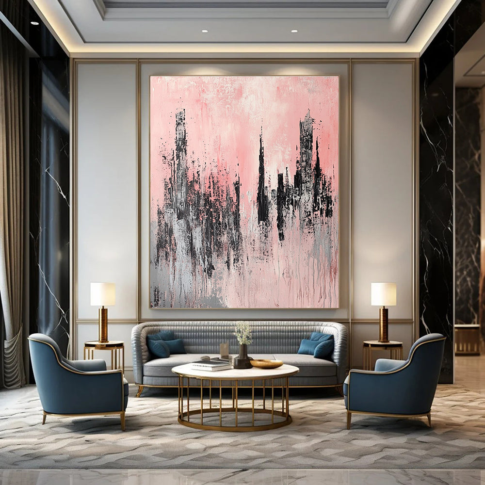 Pink and Grey Cityscape 1 for Chic Urban Apartment & Feminine - Themed Café STSC331