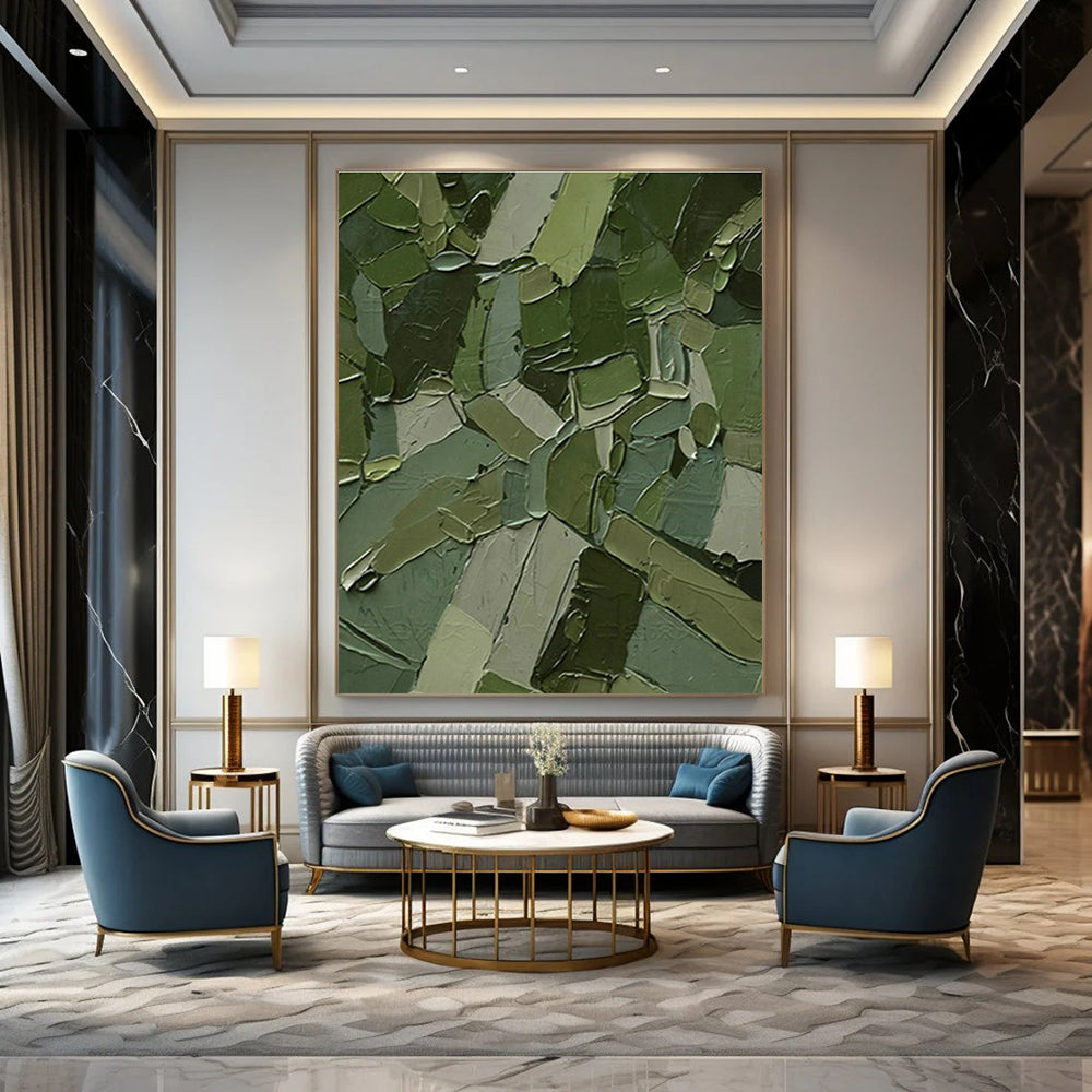 Dark Green Patchwork Abstract Art for Modern Office & Eco - Friendly Café DLZ1218