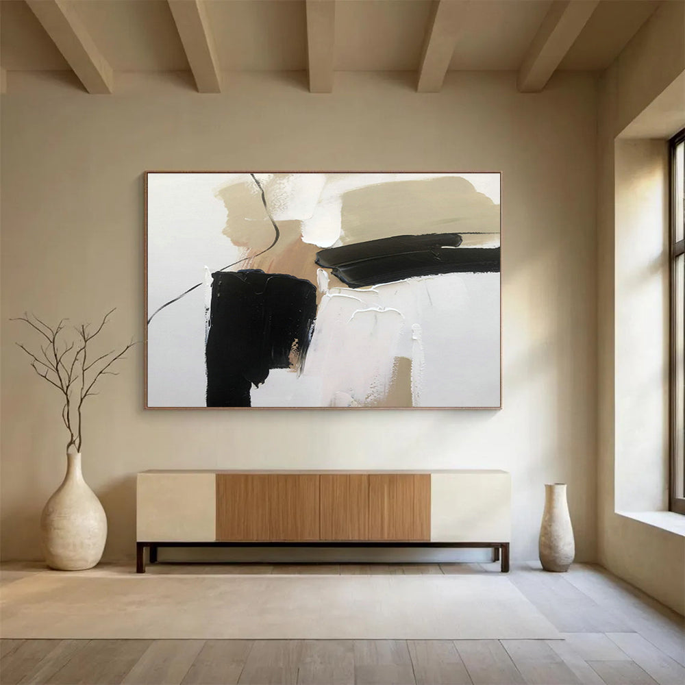 Beige - Black Minimalist Abstract Art for Hallway Chic Welcome DLZ2697