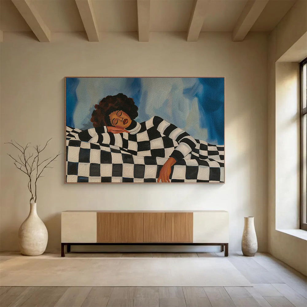 Checkerboard Resting Figure Art for Eclectic Home Study Spaces DLZ2609