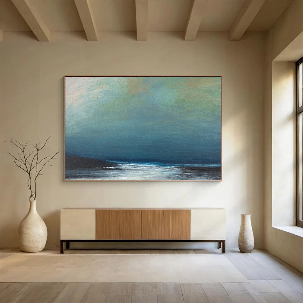 Serene Sea View Oil Painting for Minimalist Coastal Bathrooms DLZ2491