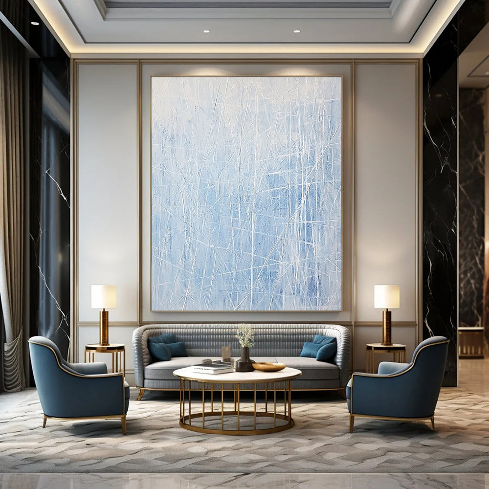 Light Blue Linear Abstract for Coastal Home Office & Contemporary Art Gallery STSC317