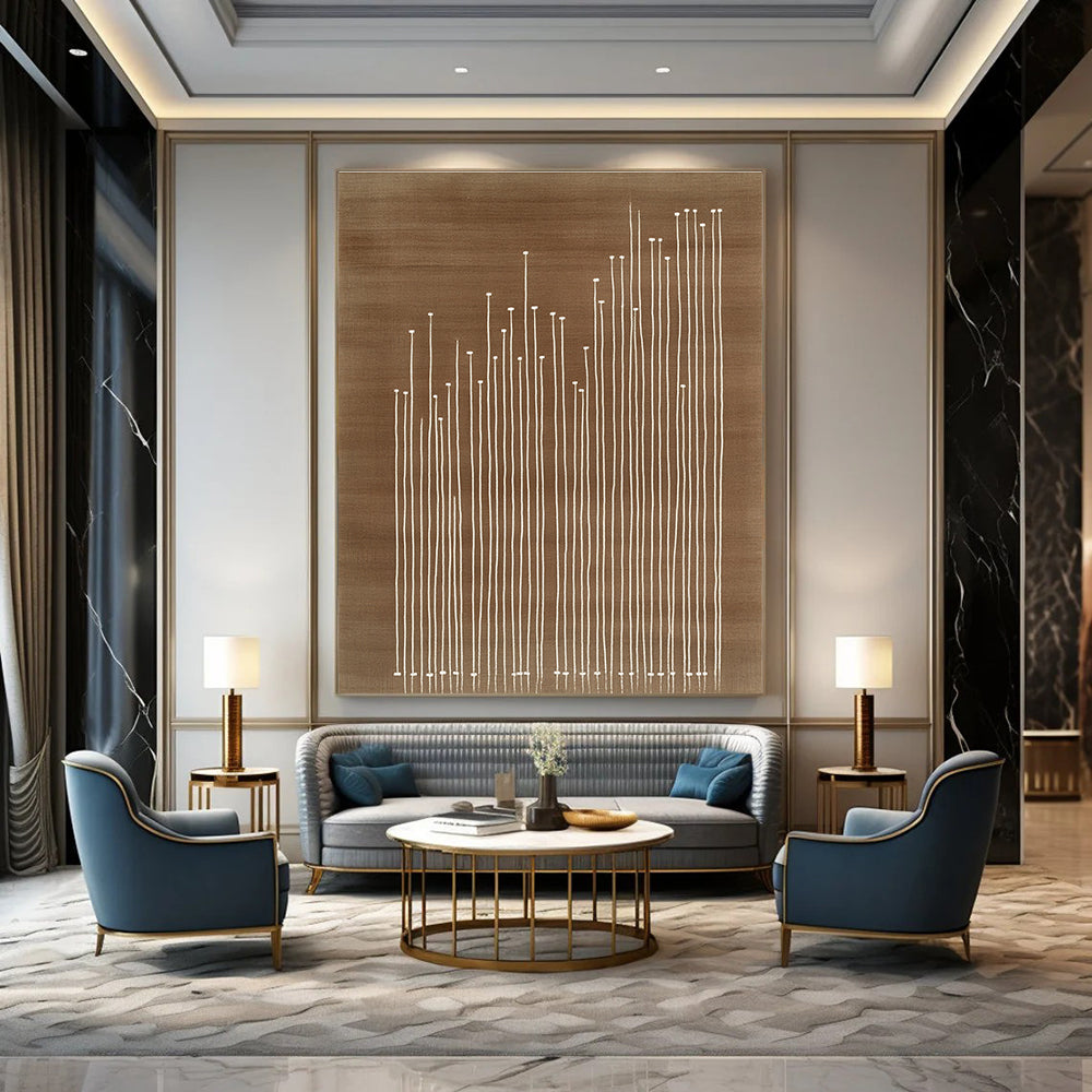 White Stalks on Brown for Minimalist Home Office & Nature - Inspired Art Gallery STSC929