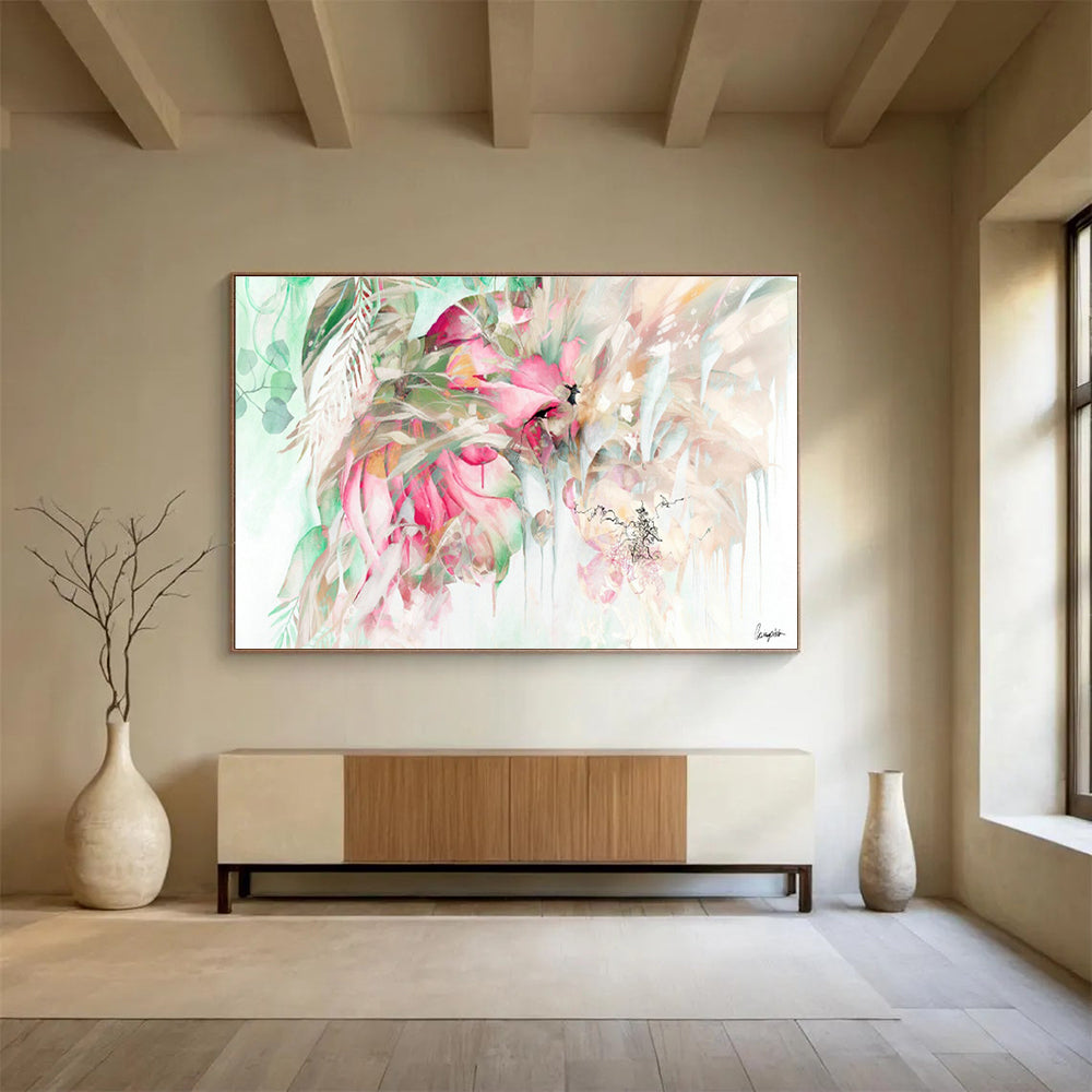 Tropical Flowers and Bird Art for Jungle - Themed Living Space DLZ2918