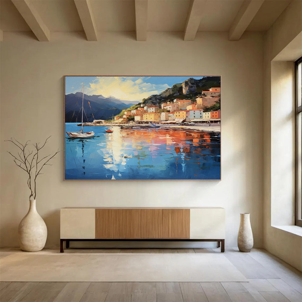 Coastal Town Landscape Art for Mediterranean - Style Villa Dining Areas DLZ3261