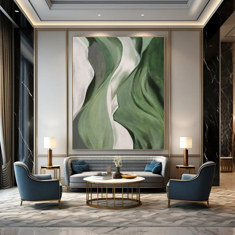 Green Flowing Abstract Art for Yoga Studio & Botanical Garden Café DLZ1061
