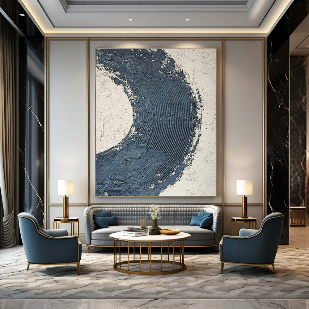 Deep Blue Semicircle Abstract Art for Contemporary Living Room & Art Gallery Corridor DLZ0664