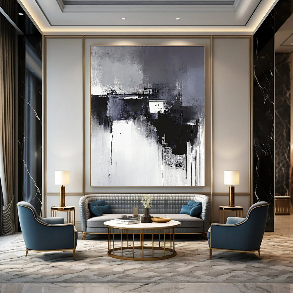 Black and White Abstract Drips for Industrial - Chic Loft & Dramatic Entryway STSC617