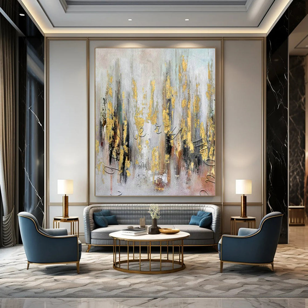 Gold - Veined Abstract Art for Event Venue & Glamorous Home Dining Room DLZ1778