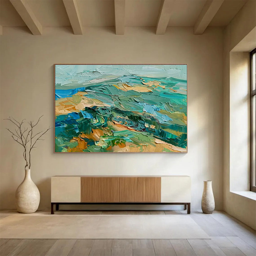 Thick - Textured Green - Blue Landscape Art for Nature - Lover’s Study DLZ2725