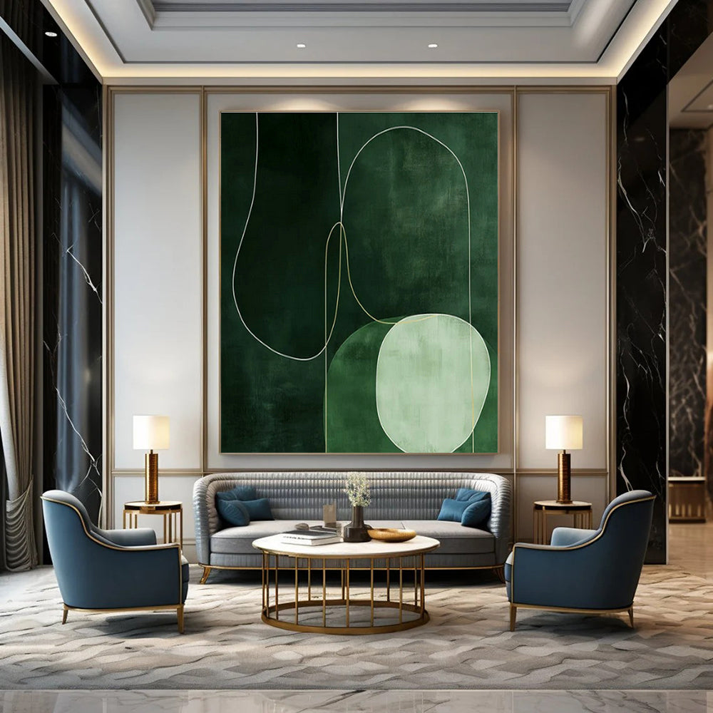 Green Geometric Abstract Art for Botanical - Themed Café & Modern Art Studio DLZ1834