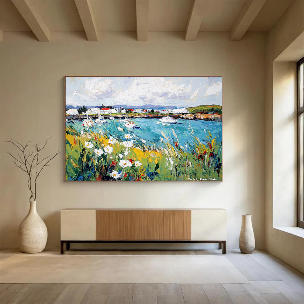 Coastal Harbor Scene Art for Nautical - Themed Restaurant & Seaside Home Dining Room SC527