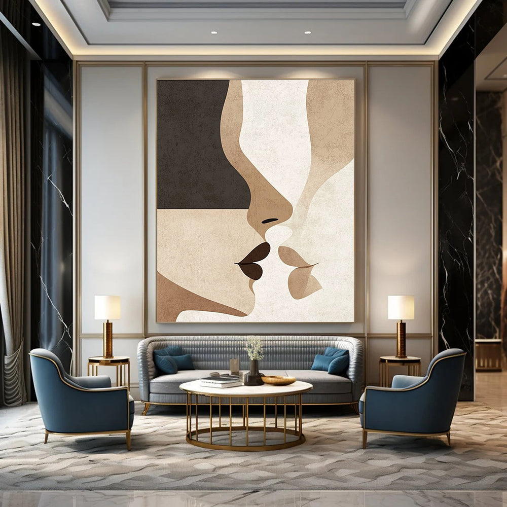 Abstract Faces in Neutral Tones Art for Bohemian - Style Café & Art - Decorated Bedroom STSC1342