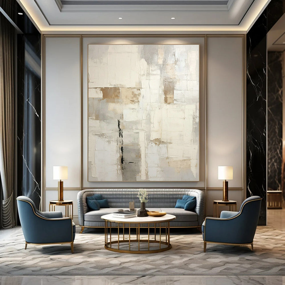 Gray - White - Brown Square Abstract Art for Minimalist Home & Design Studio DLZ1262
