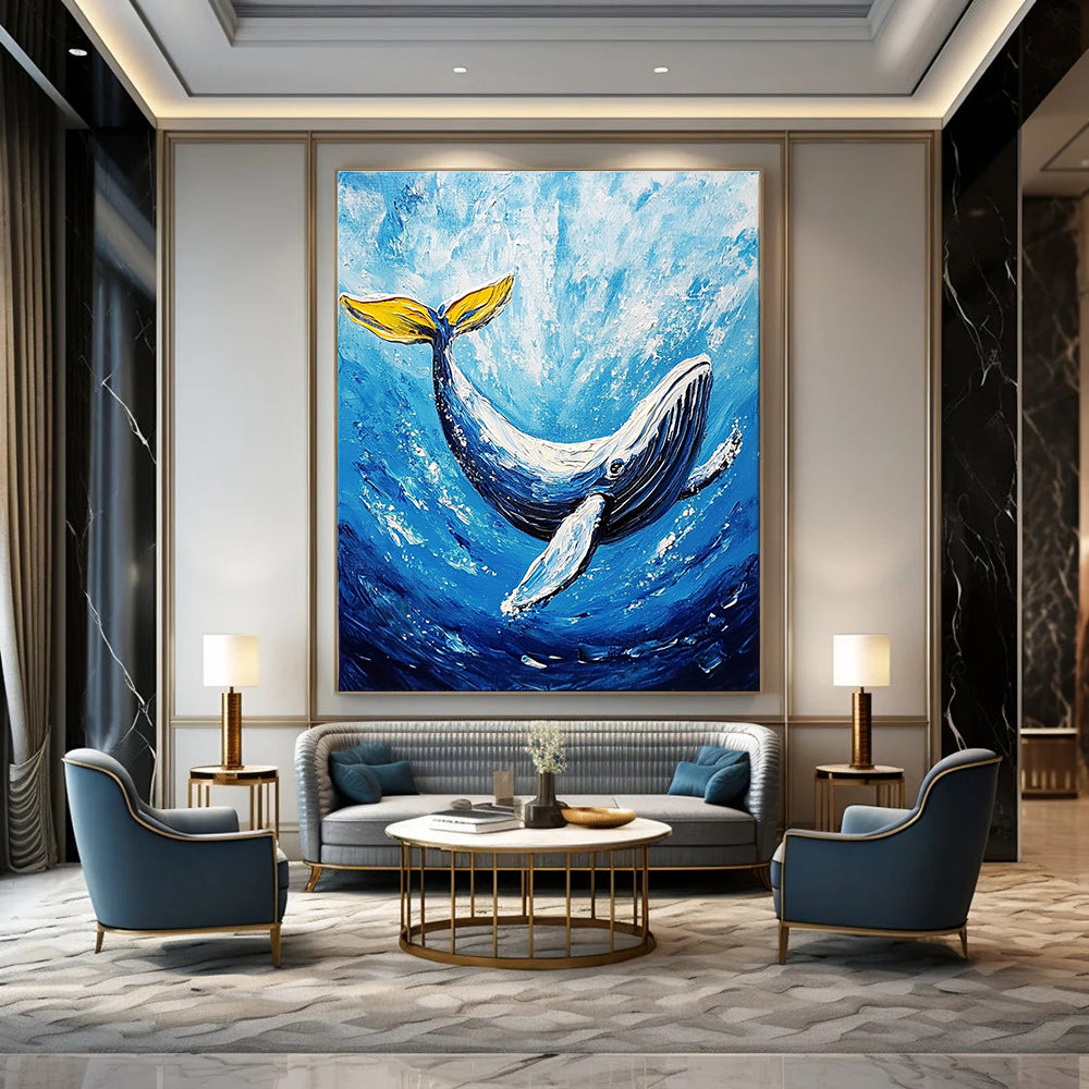 Blue Whale in Ocean Art for Coastal Home Playroom & Marine Biology Classroom STSC1052
