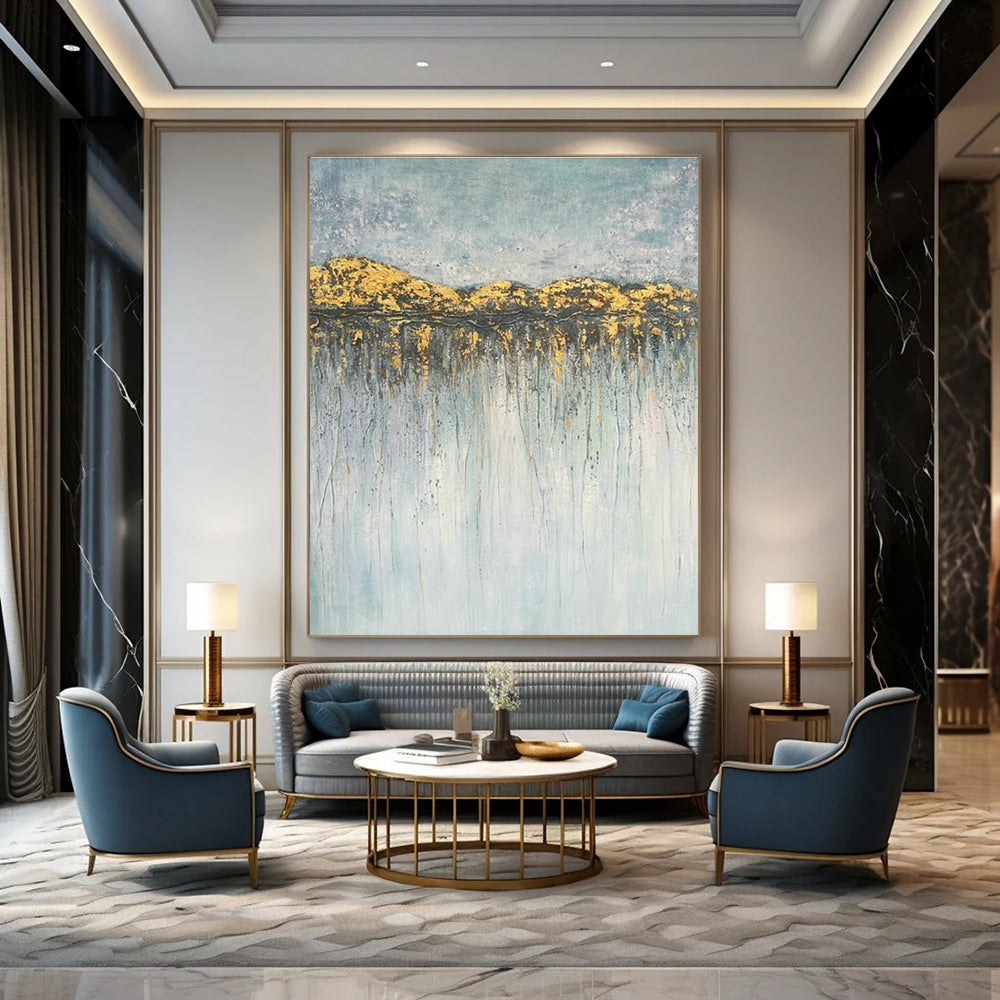 Gold - Mountain Drip Abstract Art for Luxury Living Room & Upscale Hotel Lobby DLZ0773
