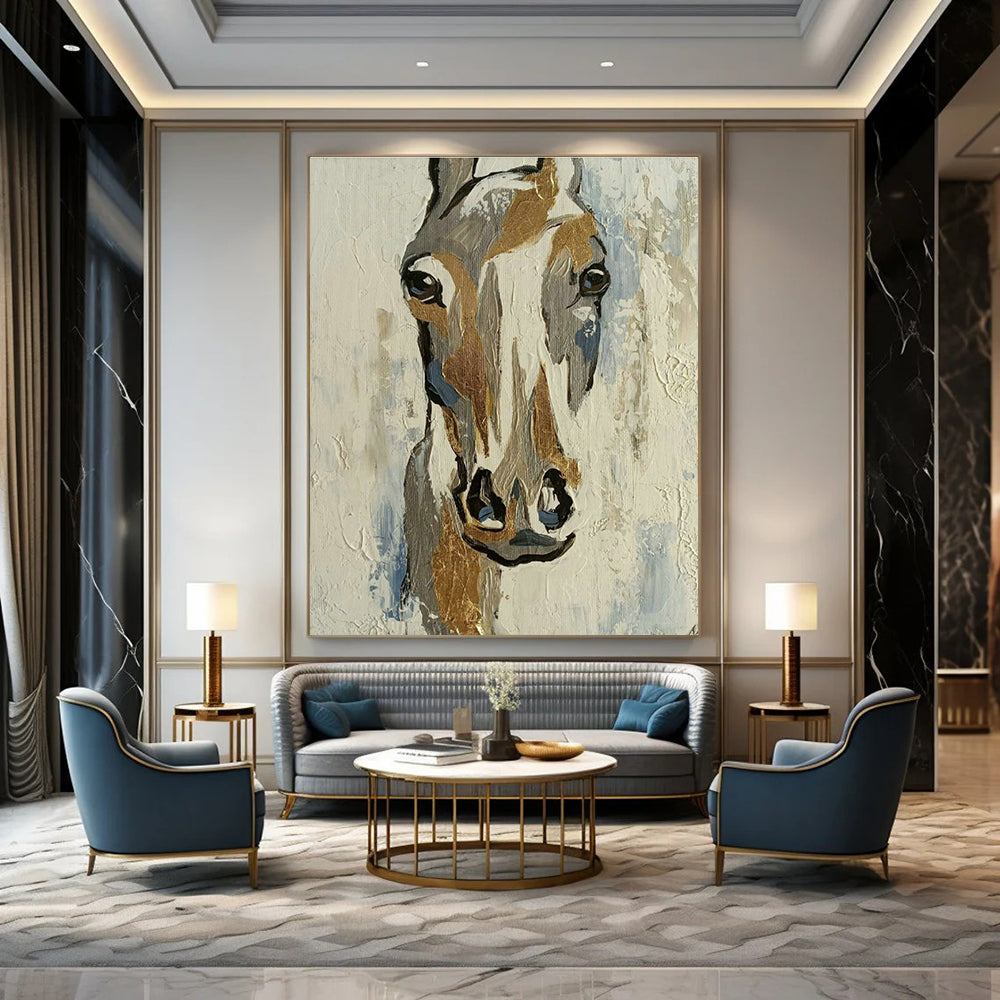 Horse Head Painting for Equestrian Home Library & Art - Loving Living Room DLZ2103