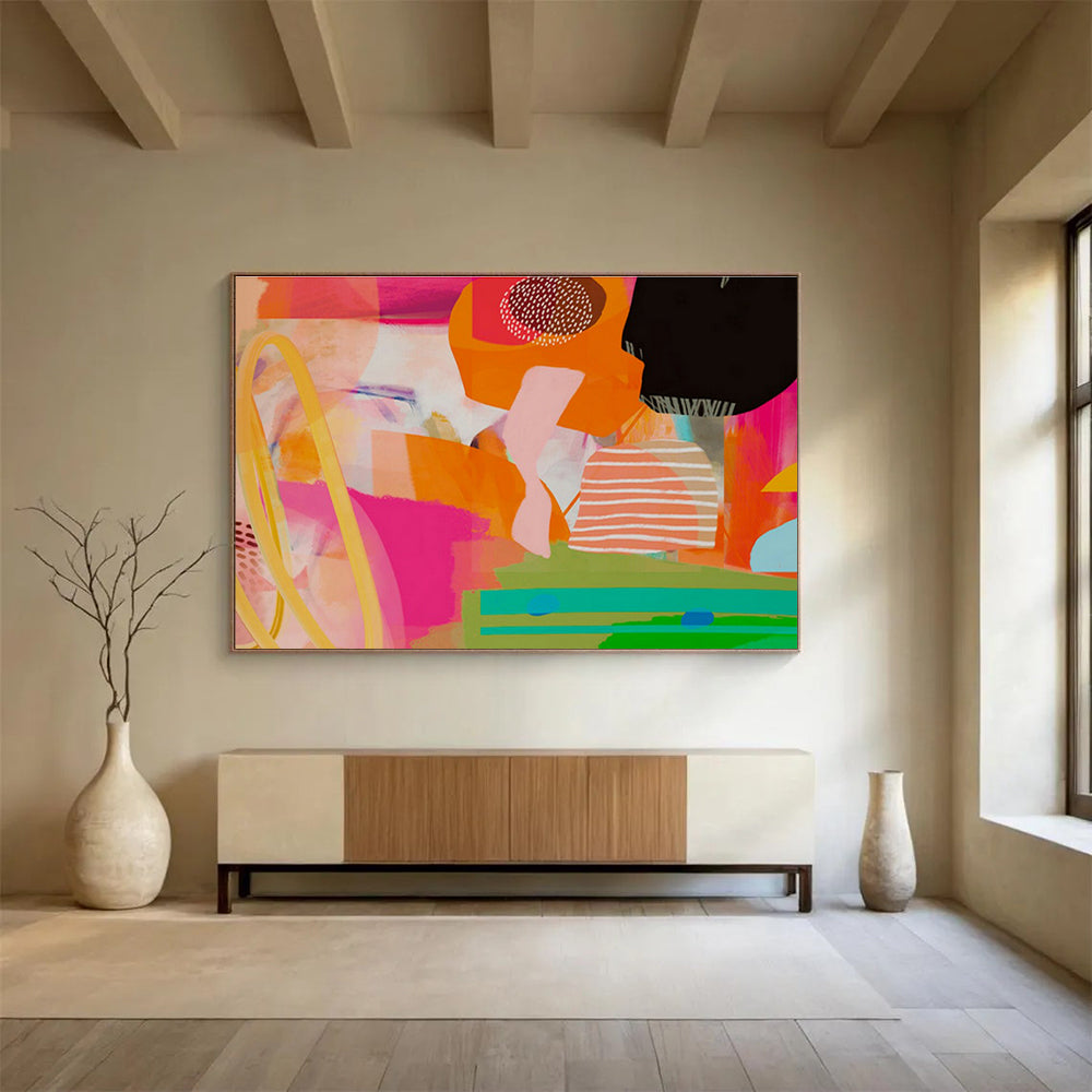 Pink - Orange Geometric Abstract Art for Modern Dance Studio Rehearsal Spaces DLZ2589