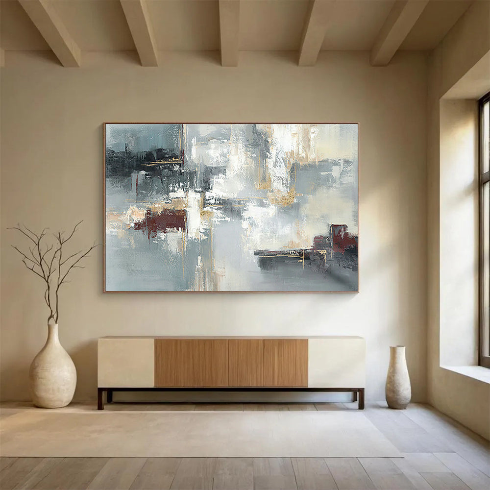 Gold - Grey - Red Abstract Art for Elegant Dining Room DLZ2736