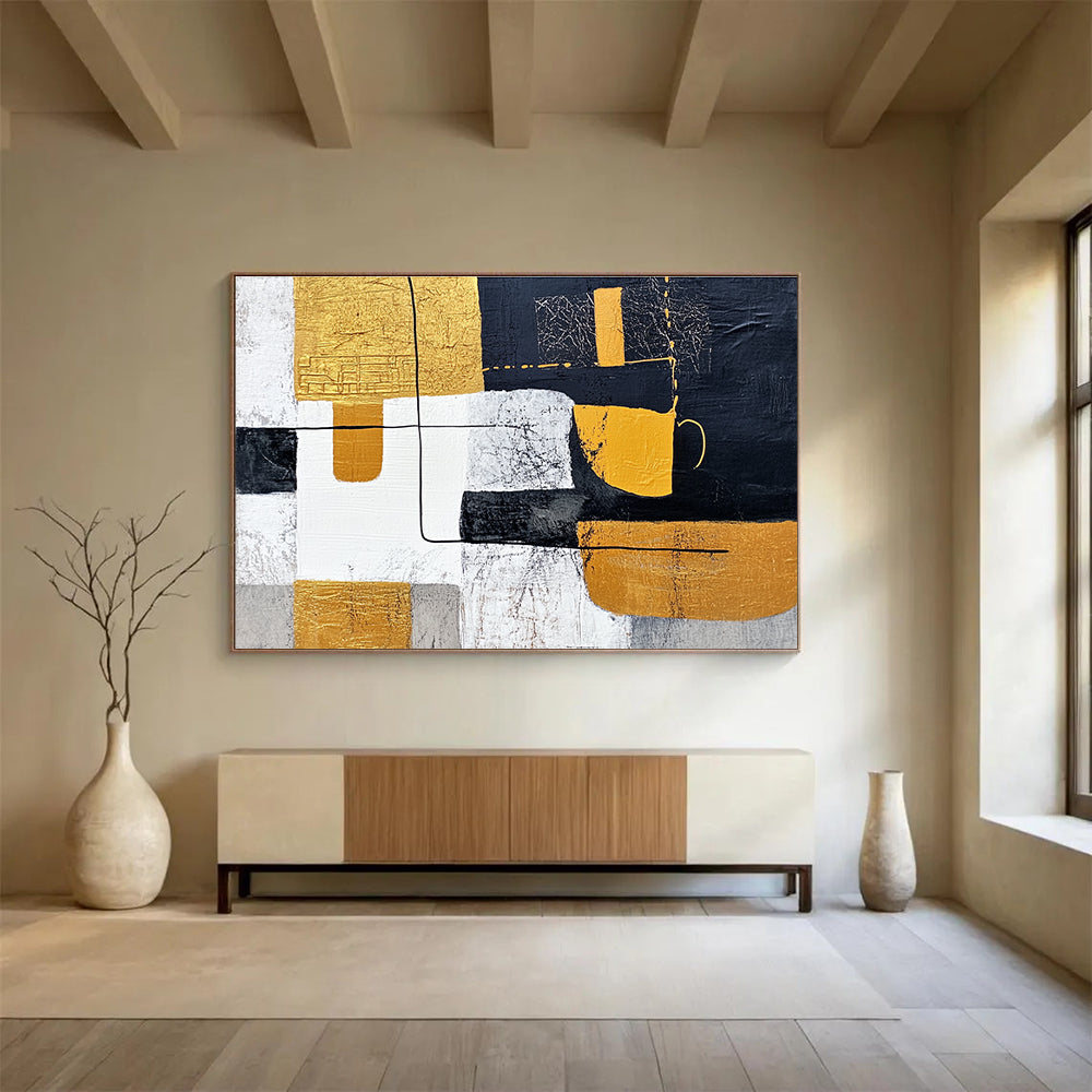 Geometric Abstract with Gold Art for Luxury Condo Living Room & High - End Art Gallery SC266