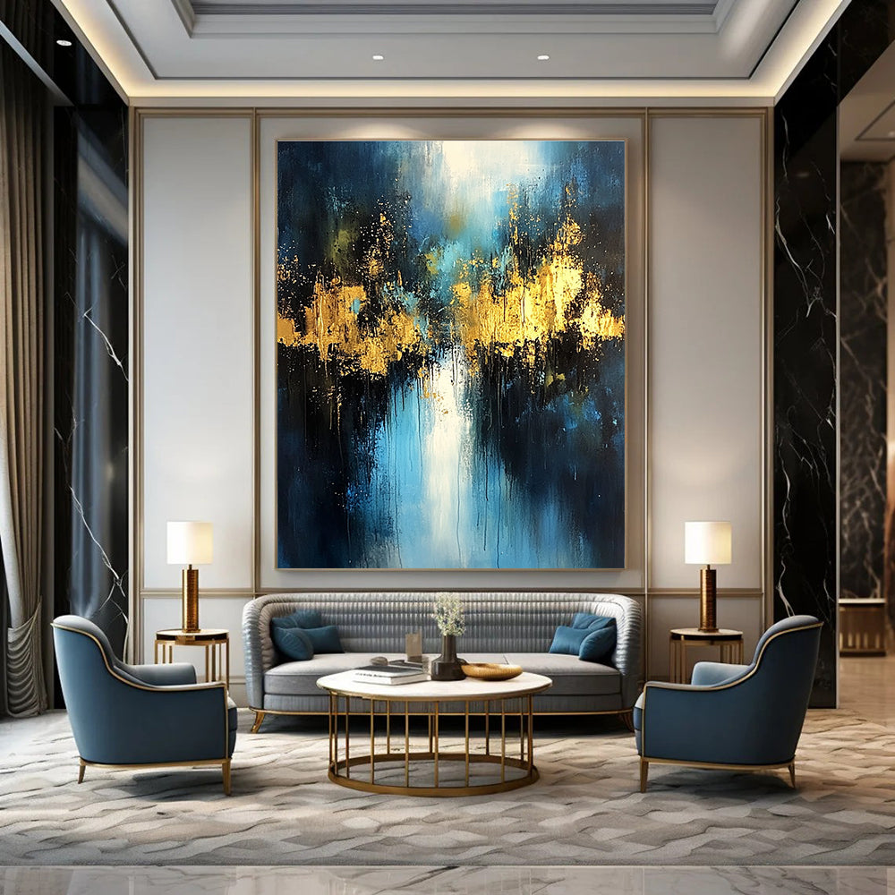 Blue and Gold Abstract Forest Reflection for Bohemian - Style Living Room & Nature - Inspired Restaurant STSC399