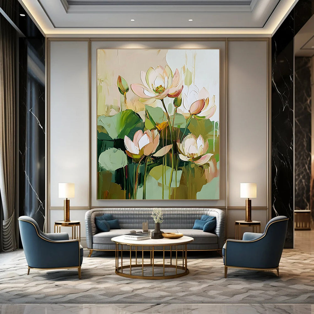 Impasto Lotus Flowers for Zen - Inspired Home & Spiritual Art Space STSC188