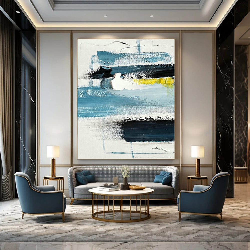 Blue - Black - Yellow Abstract Art for Modern Office Lounge & Art - Inspired Café DLZ1660