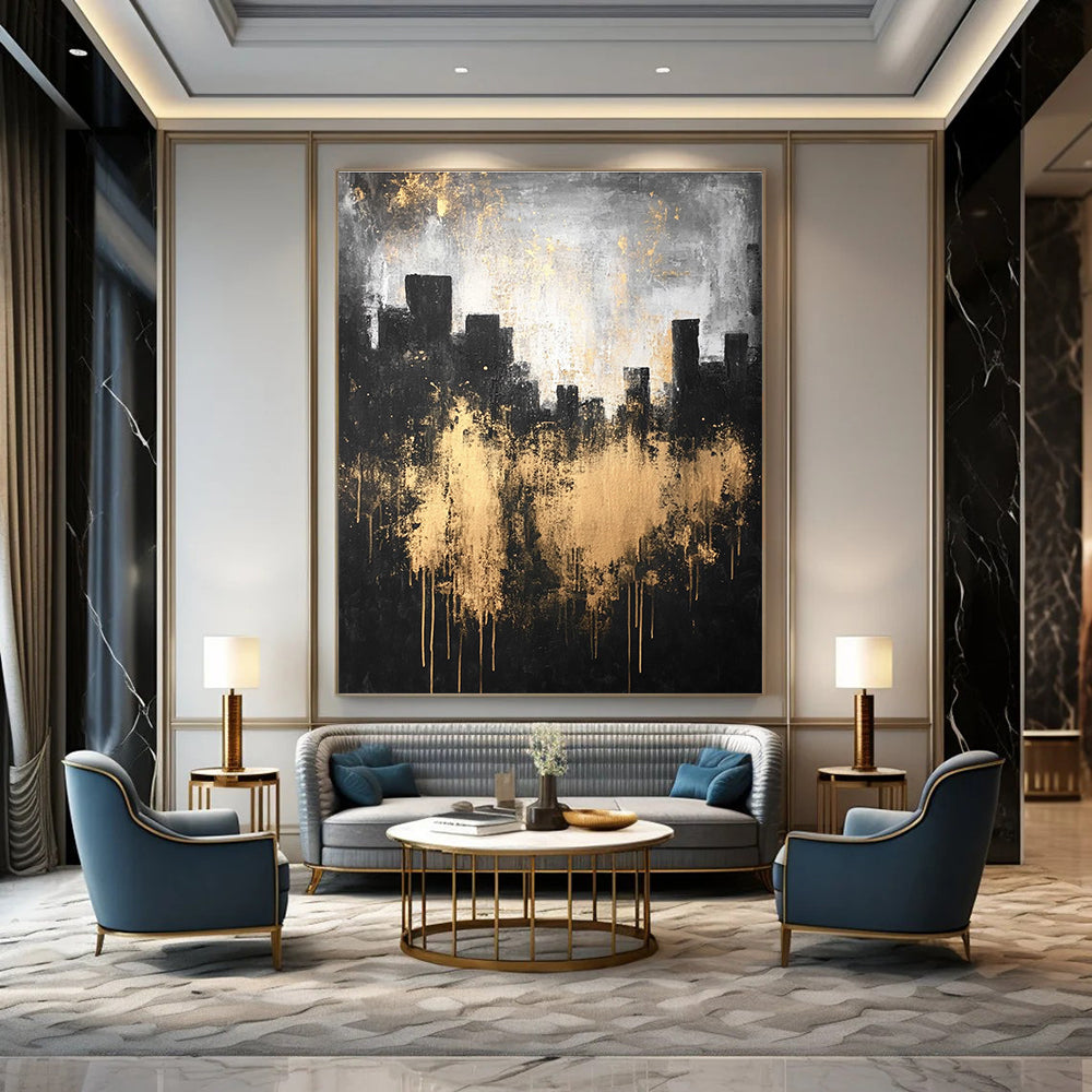 Gold - Splattered Cityscape for Sophisticated Dining Room & Art - Centric Lounge STSC216