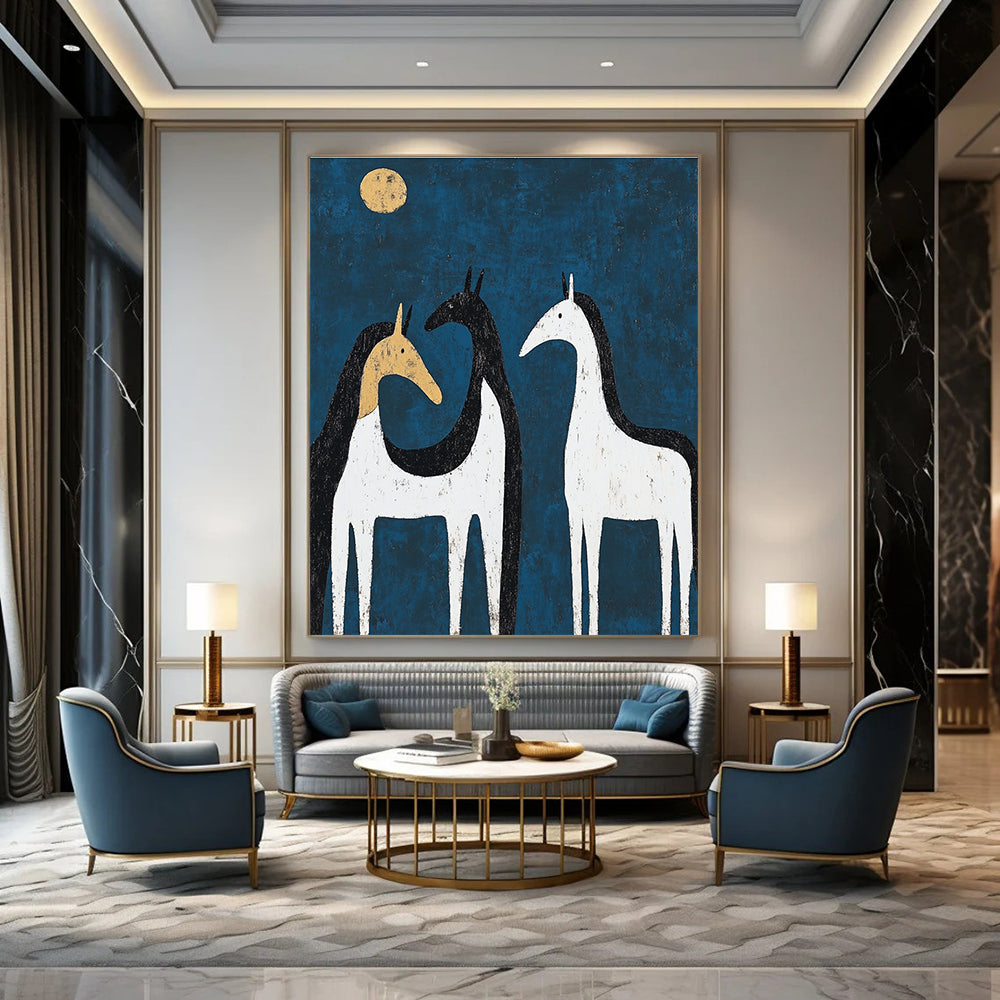 Whimsical Blue Horses Art for Kids' Room & Garden Shed STSC072