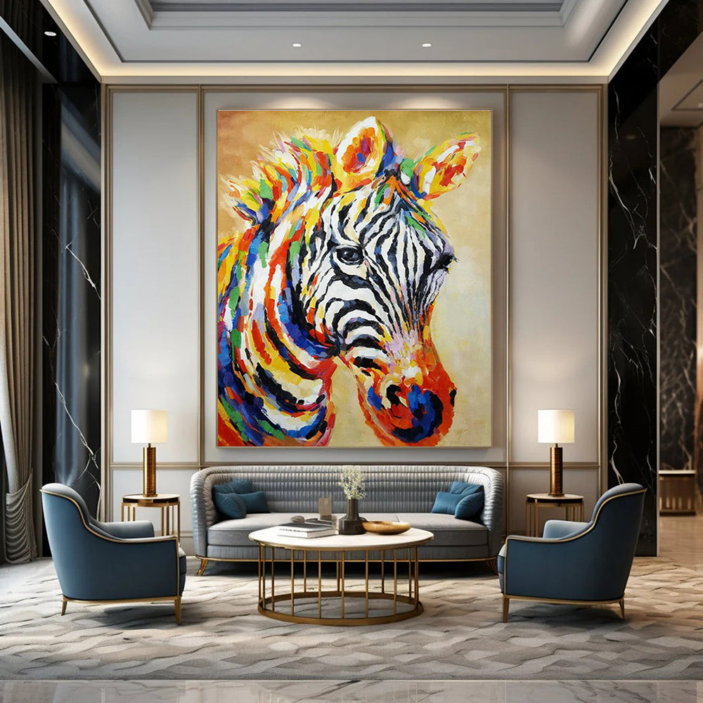 Colorful Zebra Portrait Art for Vibrant Kids' Playroom & Art - Eclectic Home DLZ2142