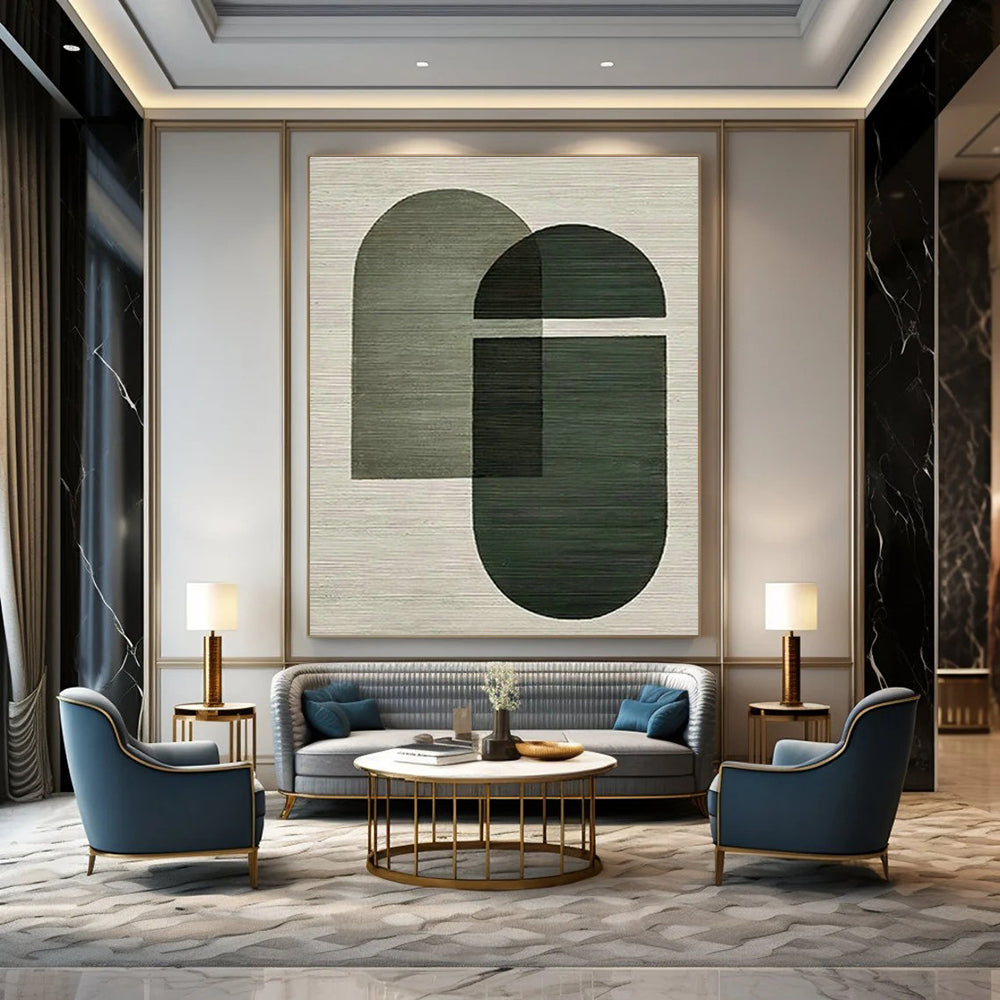 Green - Gray Geometric Abstract Art for Mid - Century Home & Modern Café DLZ1138