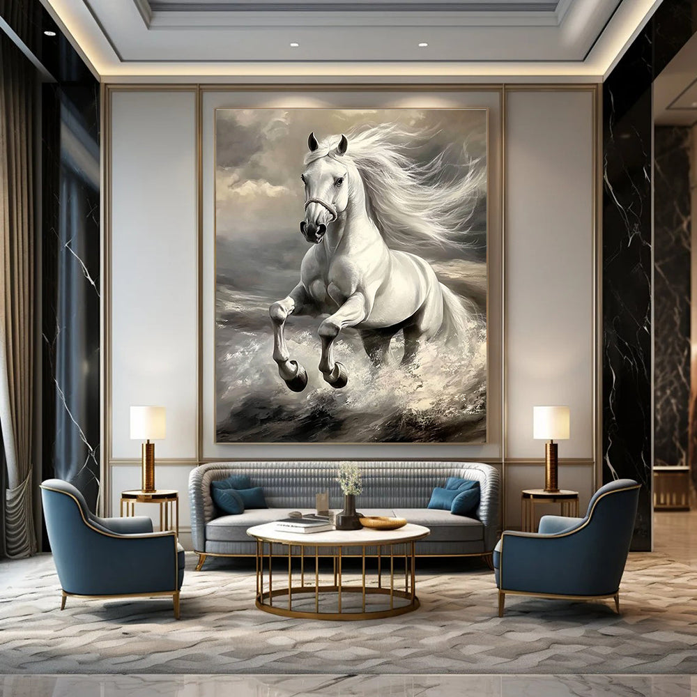 Galloping White Horse Art for Equestrian Home Study & Adventure - Themed Library STSC1053