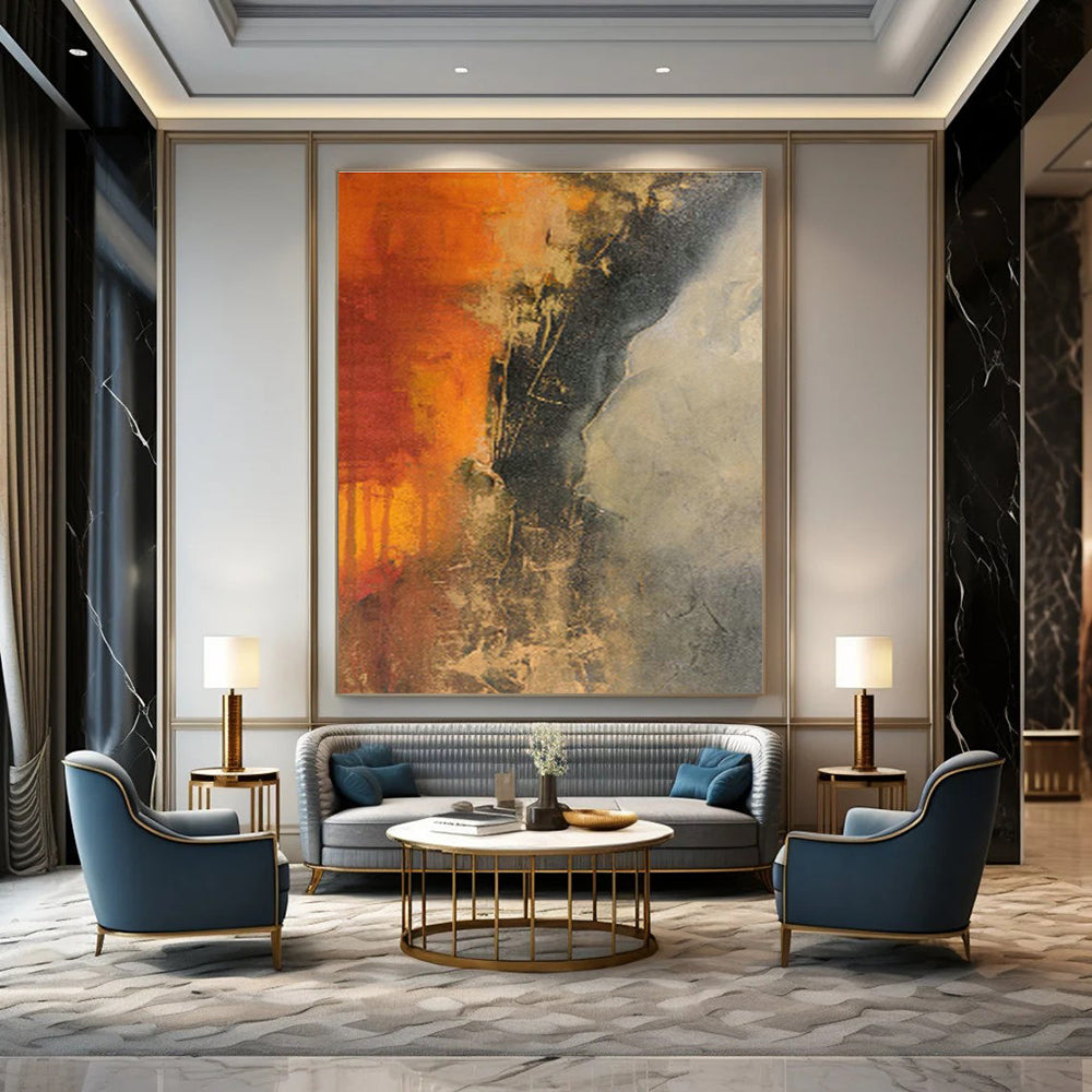 Orange - Black Abstract Art for Industrial - Style Loft Studio Spaces DLZ0025