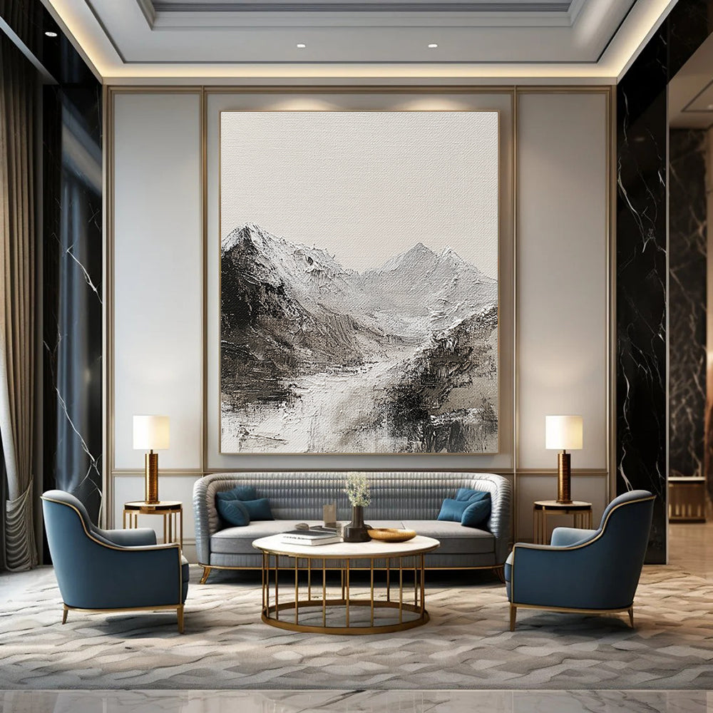 Monochromatic Mountain Landscape for Rustic Cabin & Black - and - White Themed Study STSC642