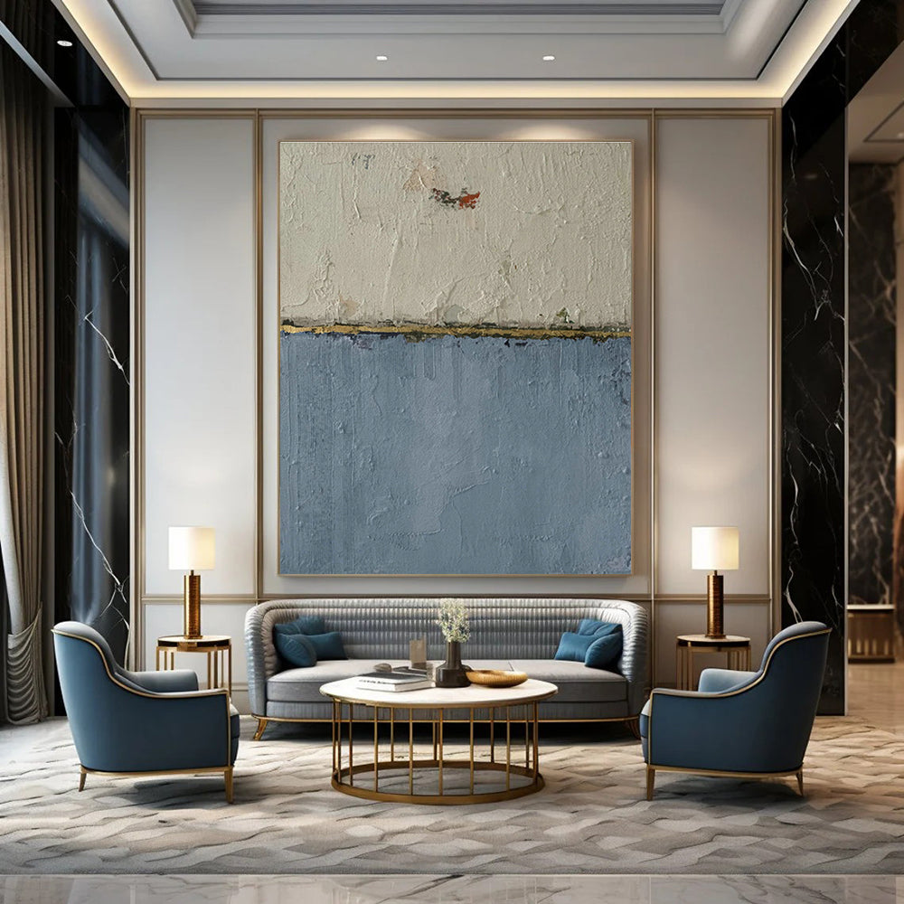 Blue - White - Gold Abstract Art for Living Room & Bedroom DLZ0526