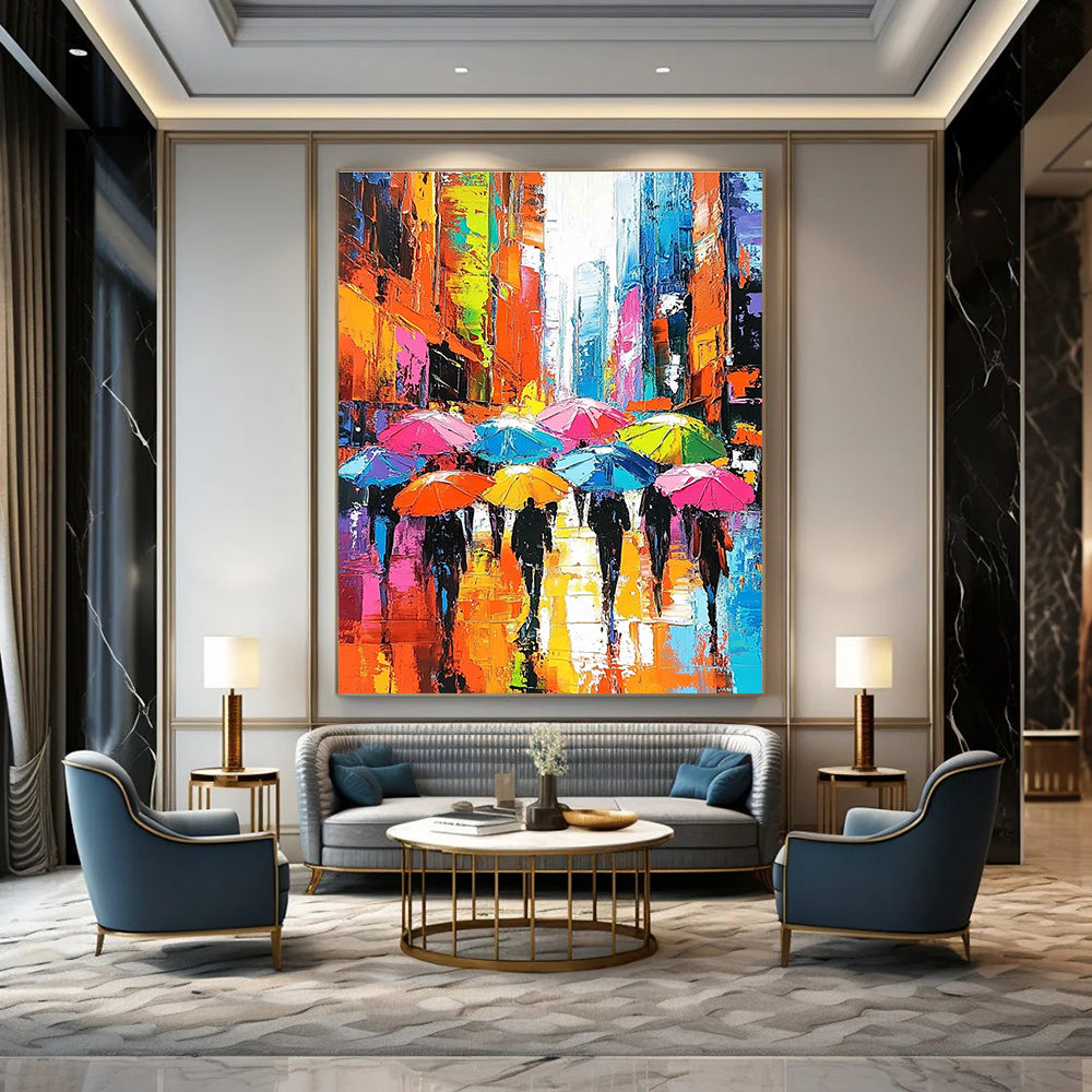 Colorful Umbrella Cityscape for Trendy City Apartment & Art - Loving Café STSC849