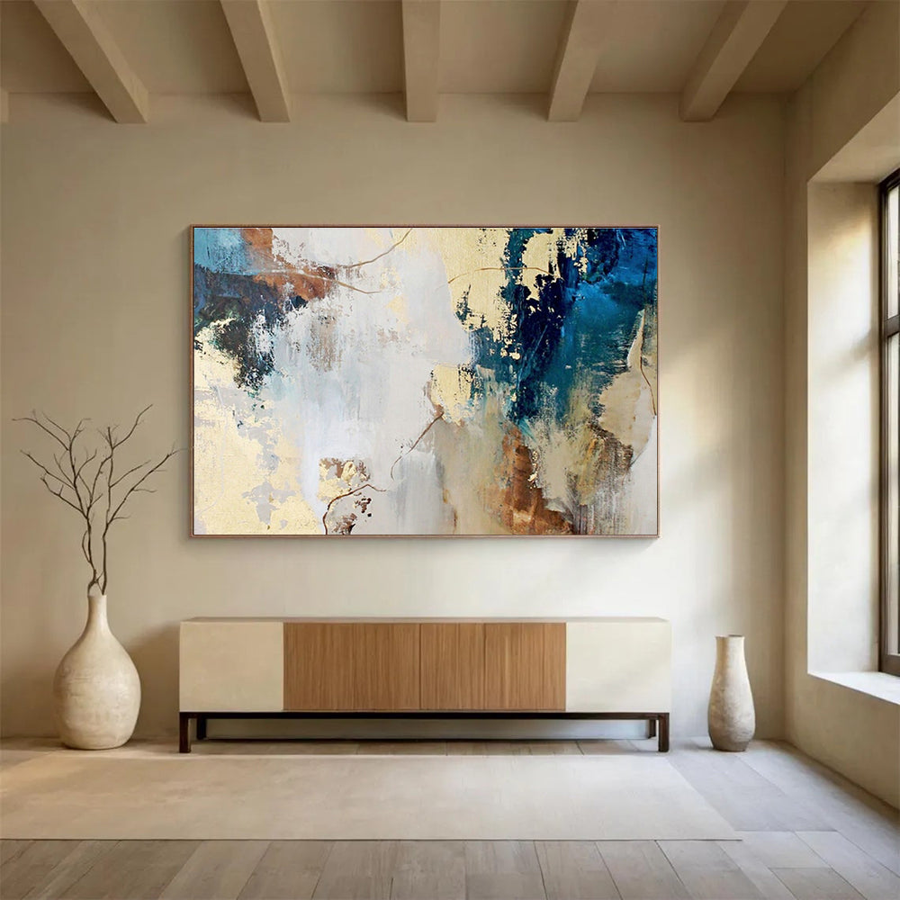 Blue - Gold Abstract Art for Modern Office Receptions DLZ2514