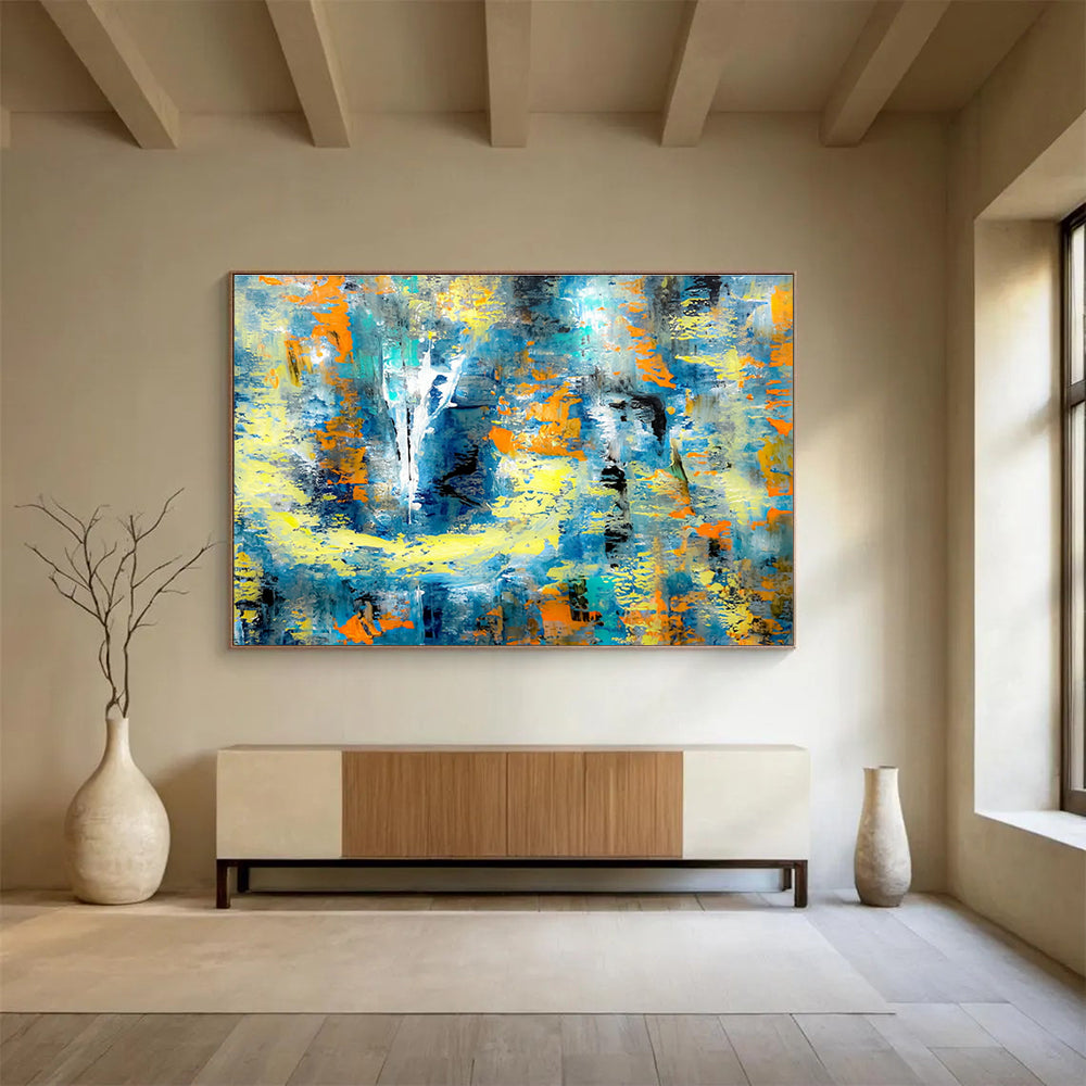 Blue - Yellow Abstract Art for Modern Office Break Room Walls DLZ3308