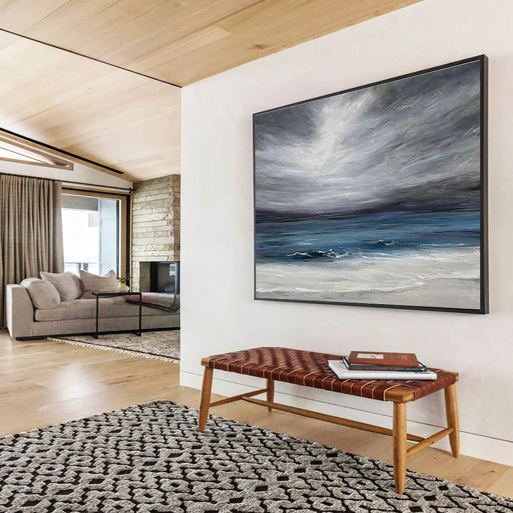 Gray - Cloud Sea View Oil Painting for Nautical - Themed Library Reading Nooks DLZ2599