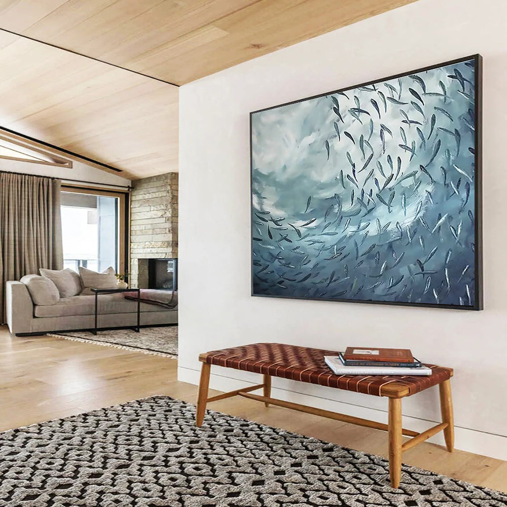 School of Fish Abstract Art for Marine - Themed Aquarium Cafes DLZ3176