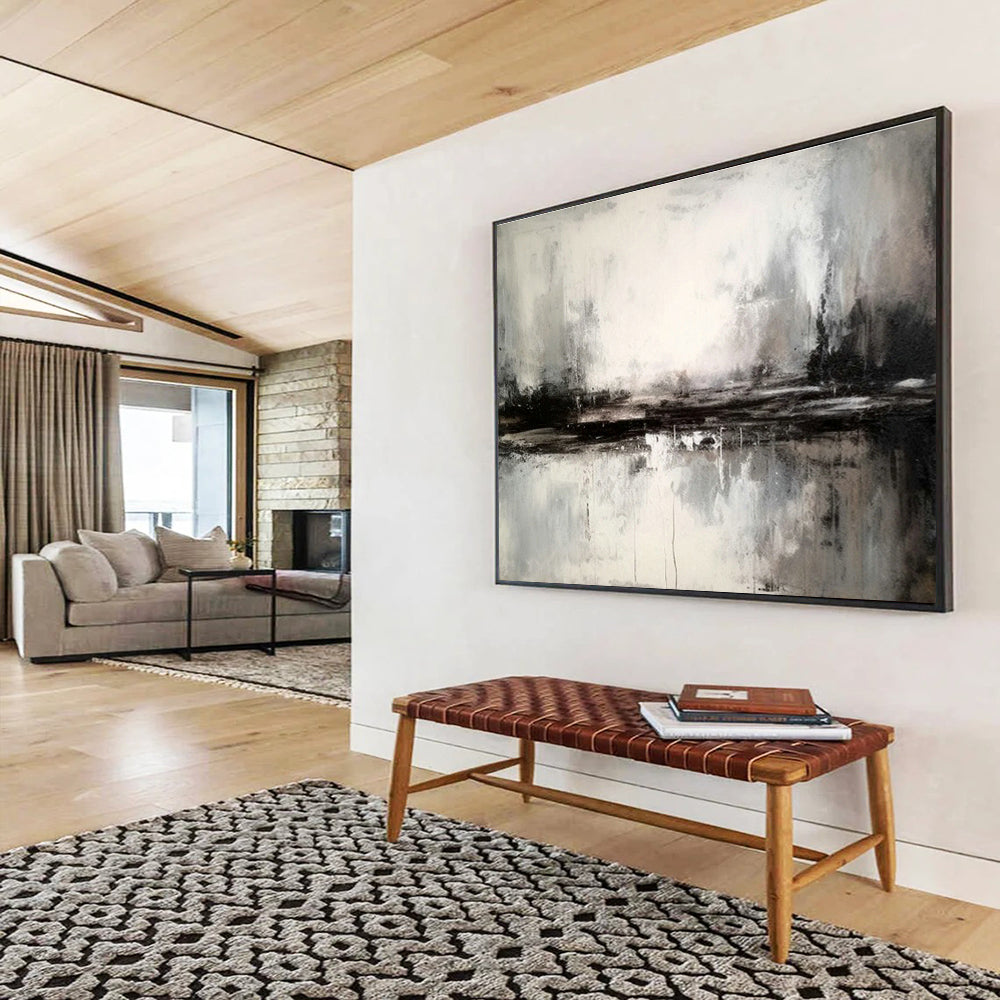 Black - White - Gray Landscape Abstract Art for Modern Monochrome Bedrooms DLZ2537