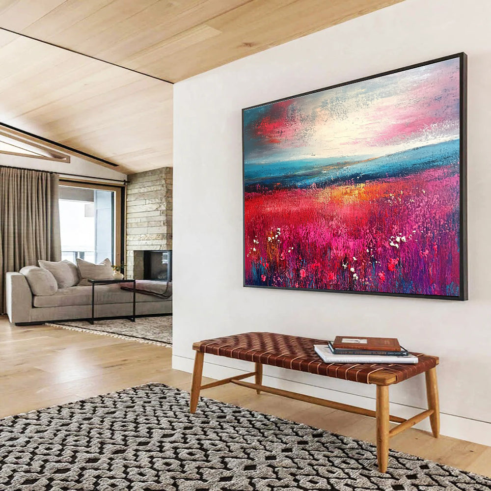 Vibrant Red Field Landscape Art for Nautical - Themed Restaurant & Coastal Home SC314