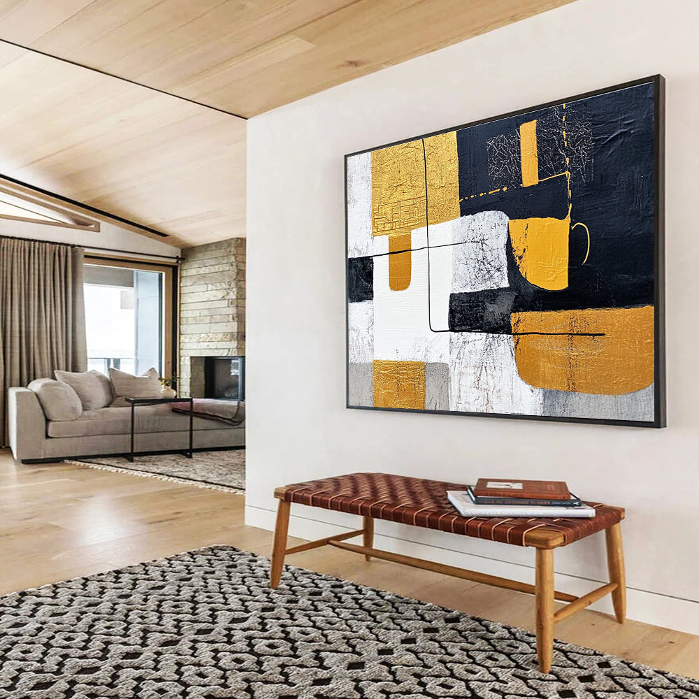 Geometric Abstract with Gold Art for Luxury Condo Living Room & High - End Art Gallery SC266