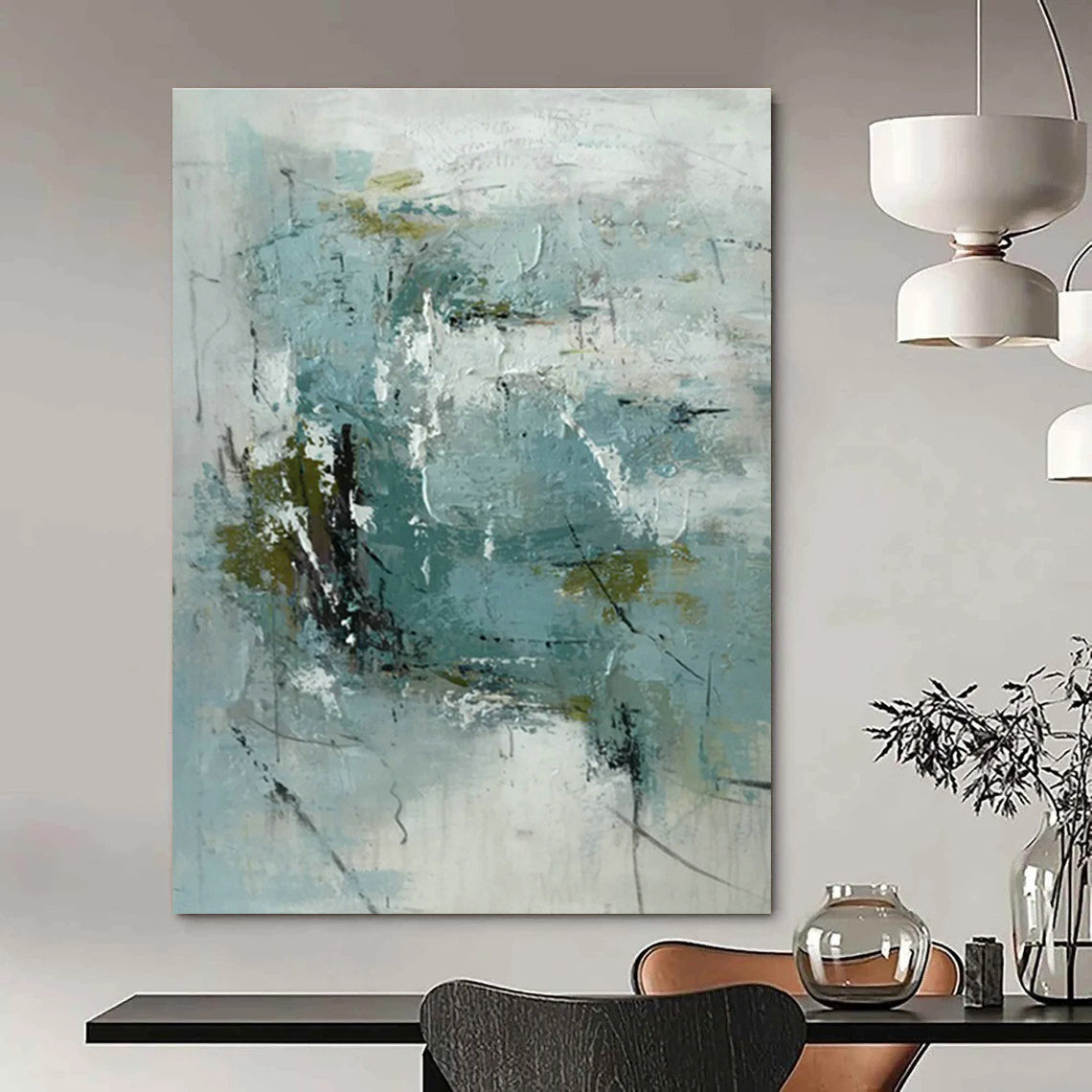 Teal - Grey Abstract Art for Living Room & Guest Bedroom DLZ0558