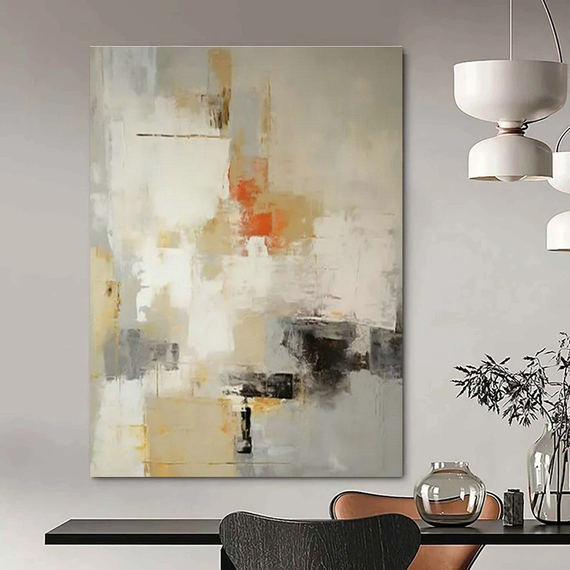 Gray - White - Orange Abstract Art for Coastal Home & Art - Loving Café DLZ1757