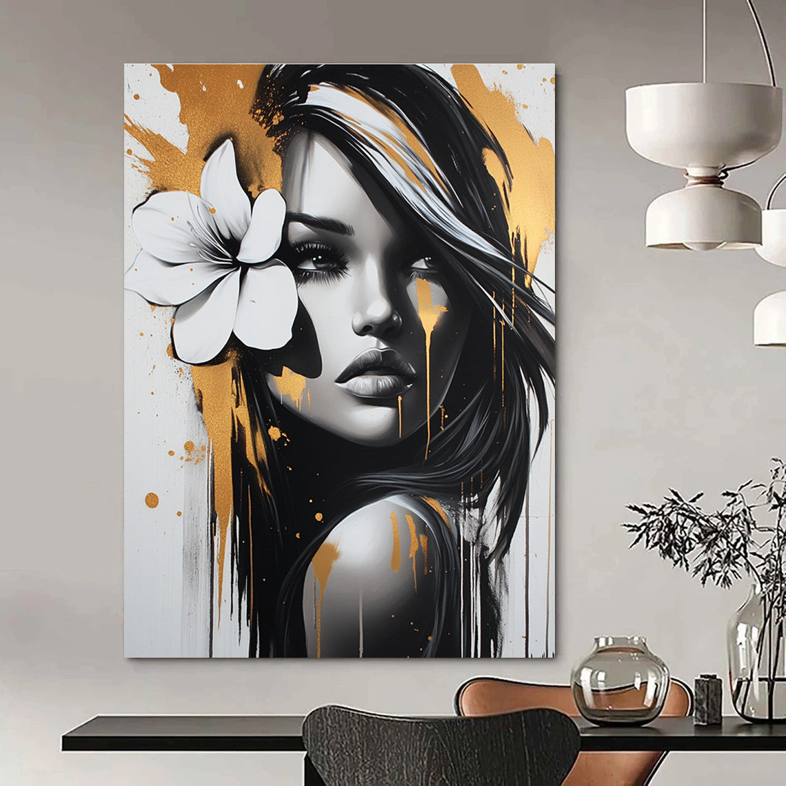 Monochrome Woman with Gold Accents for Luxury Beauty Salon & Contemporary Art Lounge STSC904