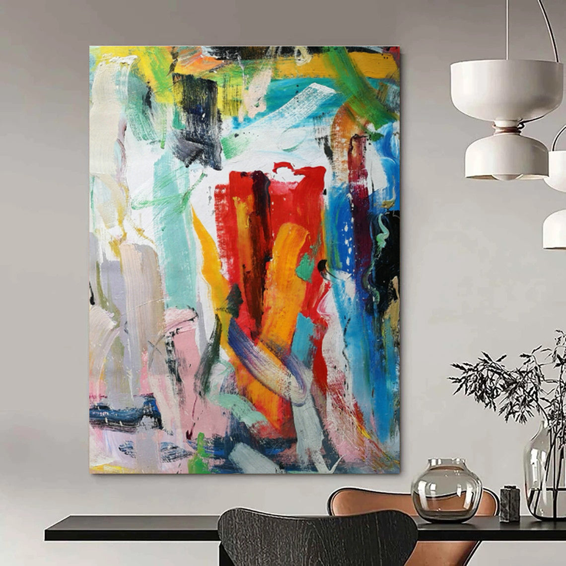 Colorful Brushstroke Abstract Art for Vibrant Living Room & Creative Studio DLZ0770